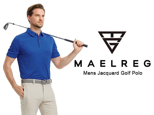 M MAELREG Men's Lightweight Stretch Golf Polo Shirt Quick Dry Breathable Scales Texture Jacquard Performance Top Short Sleeve Menswear
