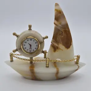Onyx Sailboat Clock – Nautical Desk Decor – Luxury Crystal Clock – Optional Light-Up Base