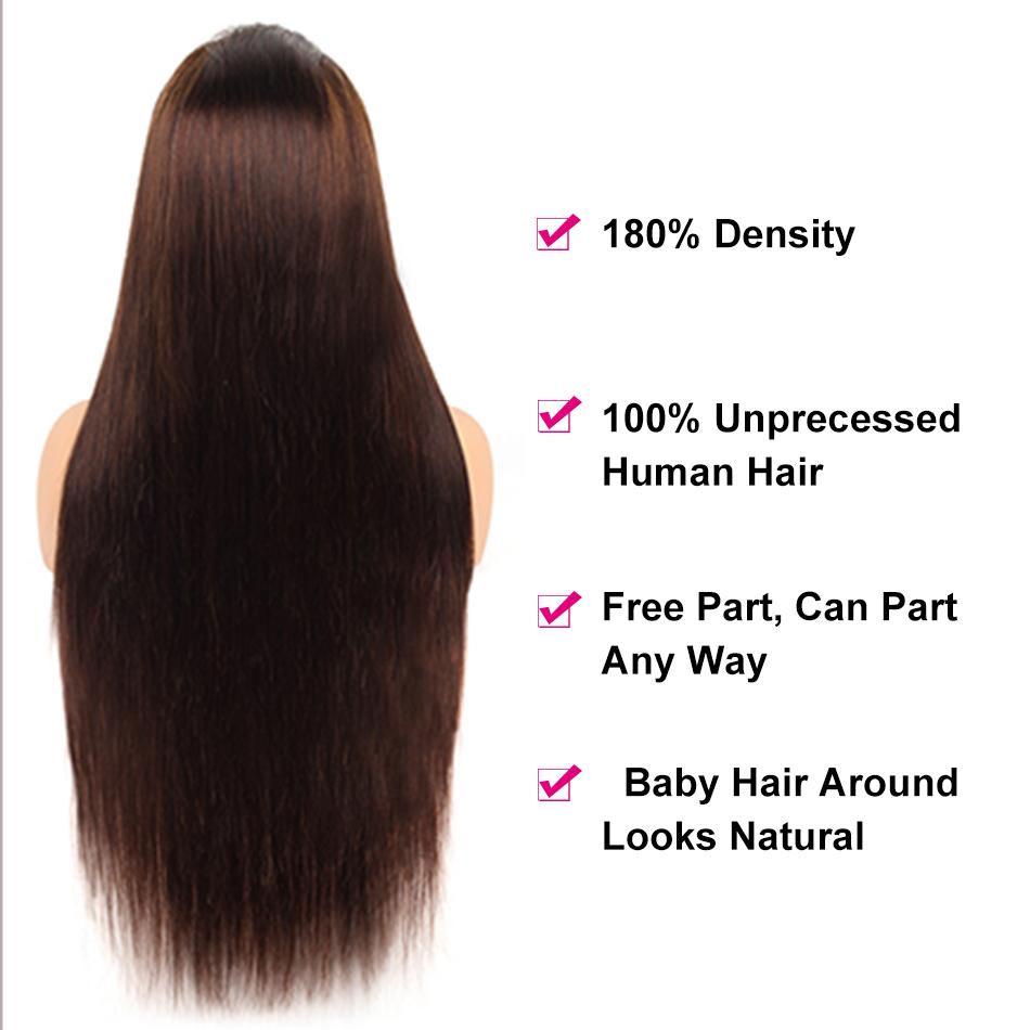 #4 Chocolate Ginger Brown 13X6 HD Lace Frontal Human Hair Wigs 180% Density Bone Straight 99J Straight Burgundy Red Colored 13X6 Lace Front Wig For Women Lace Front Wigs