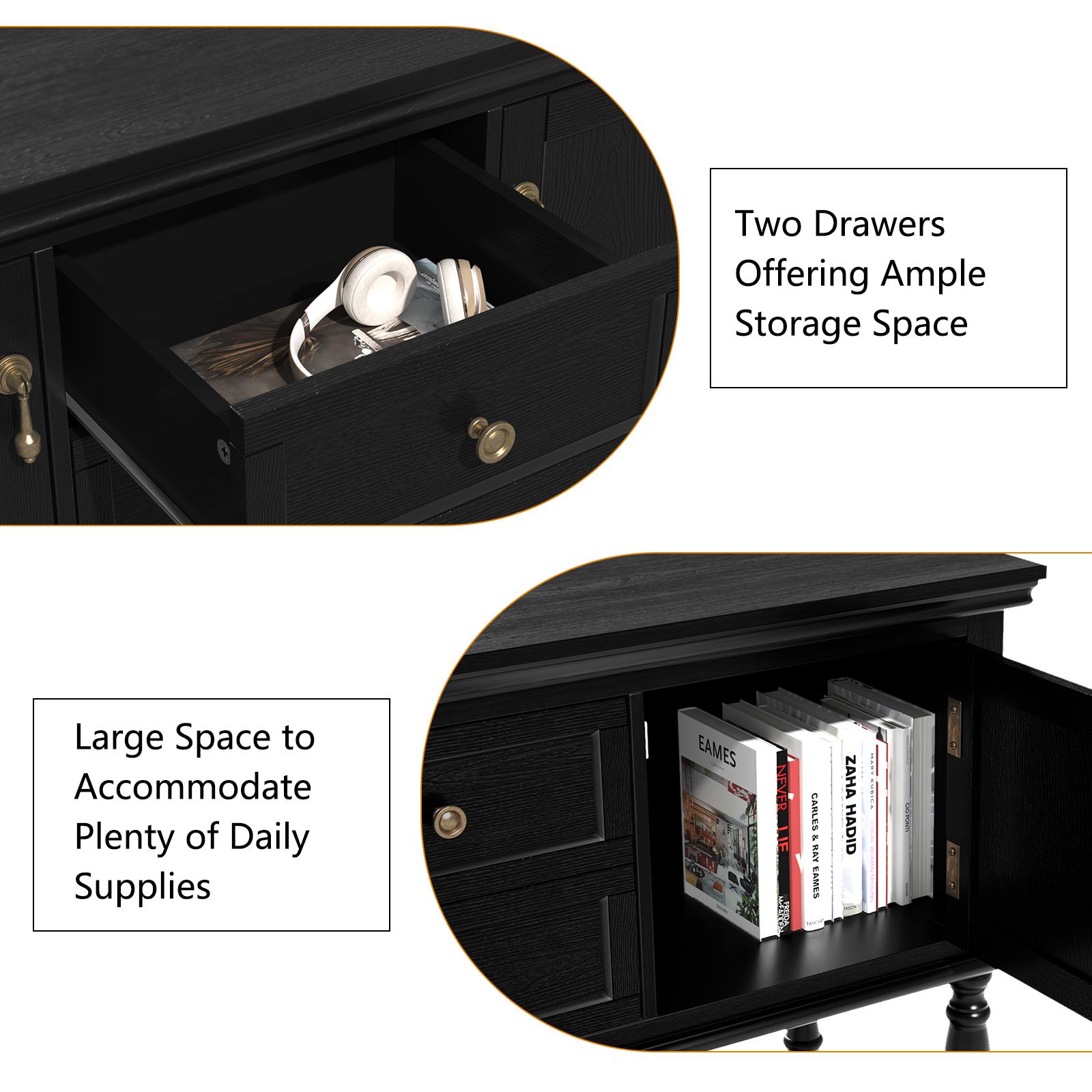 Elegant Black HLR Console Table with Storage for Entryway, Living Room, or Dining Room - Vintage Buffet Sideboard with Drawers & Cabinets for Extra Storage, Holds Decor, Perfect for Farmhouse, Traditional, and Transitional Styles - Perfect for Home Organi