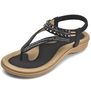 Littleplum Women's Thong Flat Sandals - Arch Support, Bohemian Rhinestone, Non-Slip, Lightweight, Casual Outdoor Elegant Summer Flip Flops