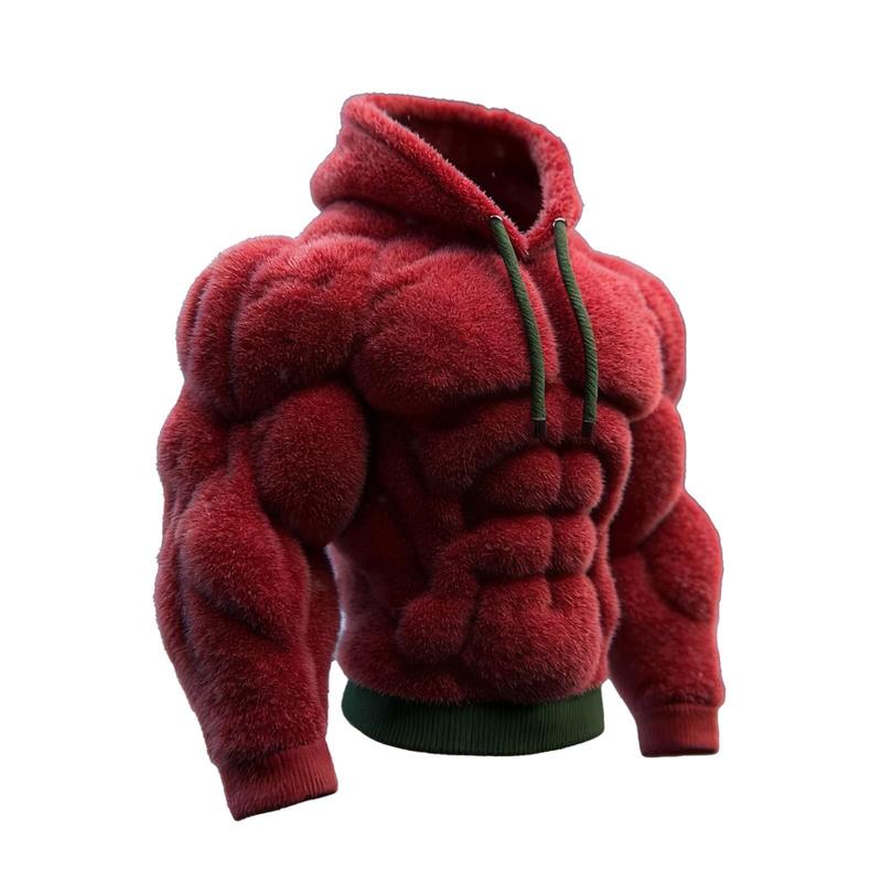 3D Effect Muscle Hoodie Autumn/Winter New Collection with Velvet Warm Hoodie