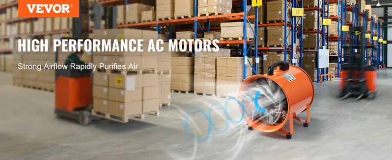 VEVOR Portable Ventilator, TikTokShopBlackFriday, 10 inch Heavy Duty Cylinder Fan with 33ft Duct Hose, 380W Strong Shop Exhaust Blower 1893FM, Industrial Utility Blower for Sucking Dust, Smoke, Smoke Home/Workplace