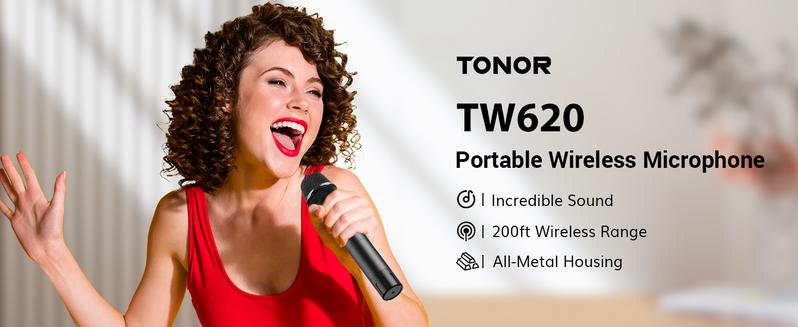 TONOR UHF Wireless Handheld Microphone System with Rechargeable Receiver, for Karaoke, Singing, Party, Wedding, DJ, Speech Portable Usb