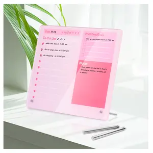 Desktop Thickened Acrylic Dry Erase Board to do List Planner Board，12"x10"，Tabletop Whiteboard with Stand，Frameless Pink Dry Erase White Board，for Office/Home/School