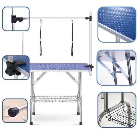 2-in-1 Pet Grooming Table & Care Desk! Foldable & Height-Adjustable, With Hook & Storage Basket, Universal Table for Dog & Cat Bathing/Blowing/ Nail-Trimming