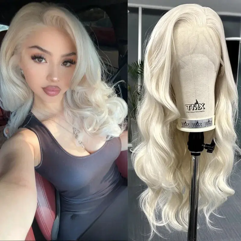 2026 New Platinum Blonde Long Wavy Synthetic Wig Free Part Loose Wave Natural Curly 13X4 Lace Front Wigs for Women Daily Party Cosplay