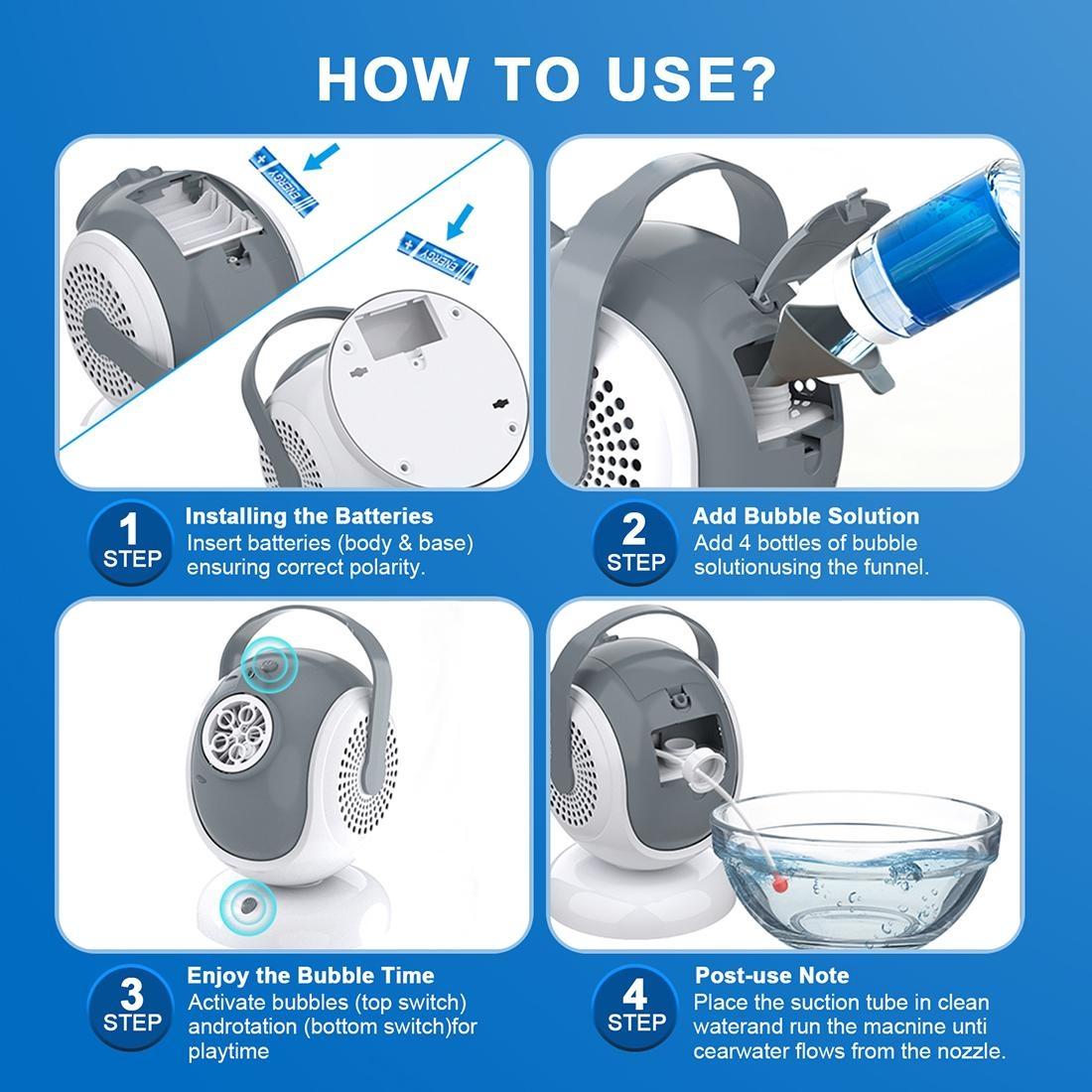 Automatic Bubble Machine 360° Oscillation 75° Adjustable Angle LED Light 300ml Tank Safe ABS Material Ideal for Birthdays Weddings Outdoor Fun Perfect Gift for Kids & Families