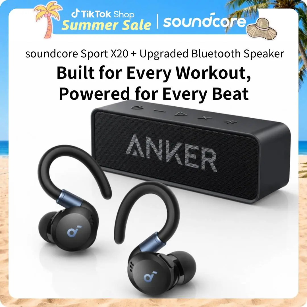 soundcore Sport X20 & Upgraded Bluetooth Speaker by Anker, Workout & Outdoor Audio Bundle, Noise Cancelling, Deep Bass, Waterproof, Long Playtime #tiktokshopsummersale, Portable Speakers, Heavy Bass Speakers,back to school,back to school haul