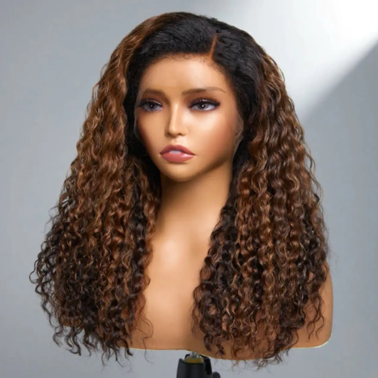 16-20 Inches 4C Edges | Kinky Edges Ombre Brown Deep Wave 13x4 Frontal HD Lace Side Part Long Wig-100% Human Hair