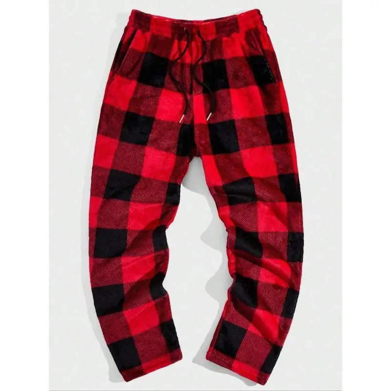 2025 New StyleMen's Plaid Print Drawstring Waist Flannel Sweatpants, Regular Fit Casual Comfortable Trousers for Fall & Winter in Multicolor