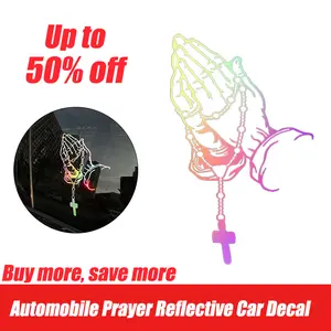 Prayer Gesture Car Reflective Sticker Cross Body Sticker Convenient Easy to Use Waterproof Multi-Color DIY Stickers for Car Motorcycle Bicycle Skateboard Snowboard Computer Laptop Luggage Travel Case