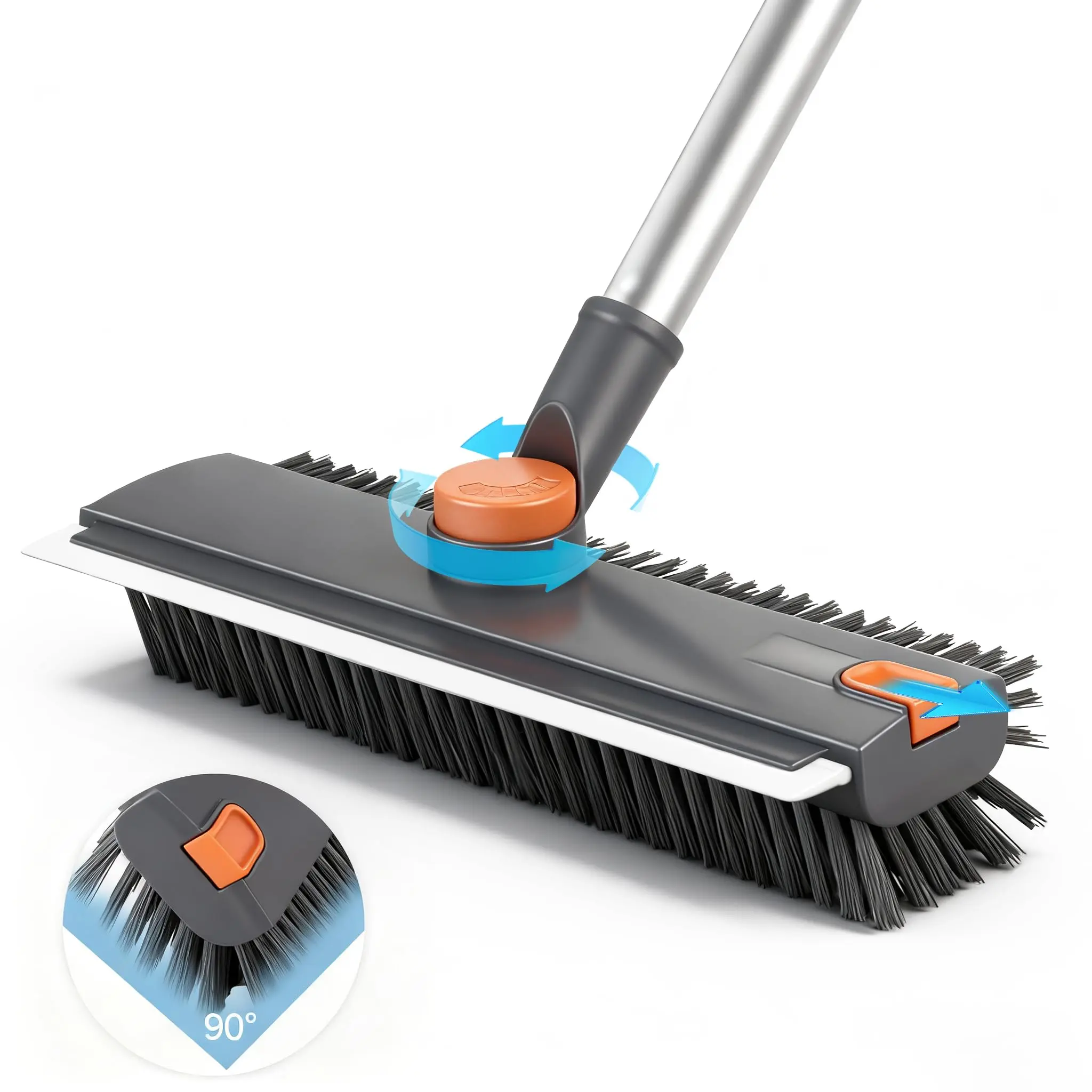 3 in 1 Adjustable Scrub Brush, 2026 New Floor Scrub Brush with Long Handle Equipped with Hidden Hooks Heavy Duty Floor Scrub Brush Scrub, Scrape & Sweep  Long Handle, No Bending