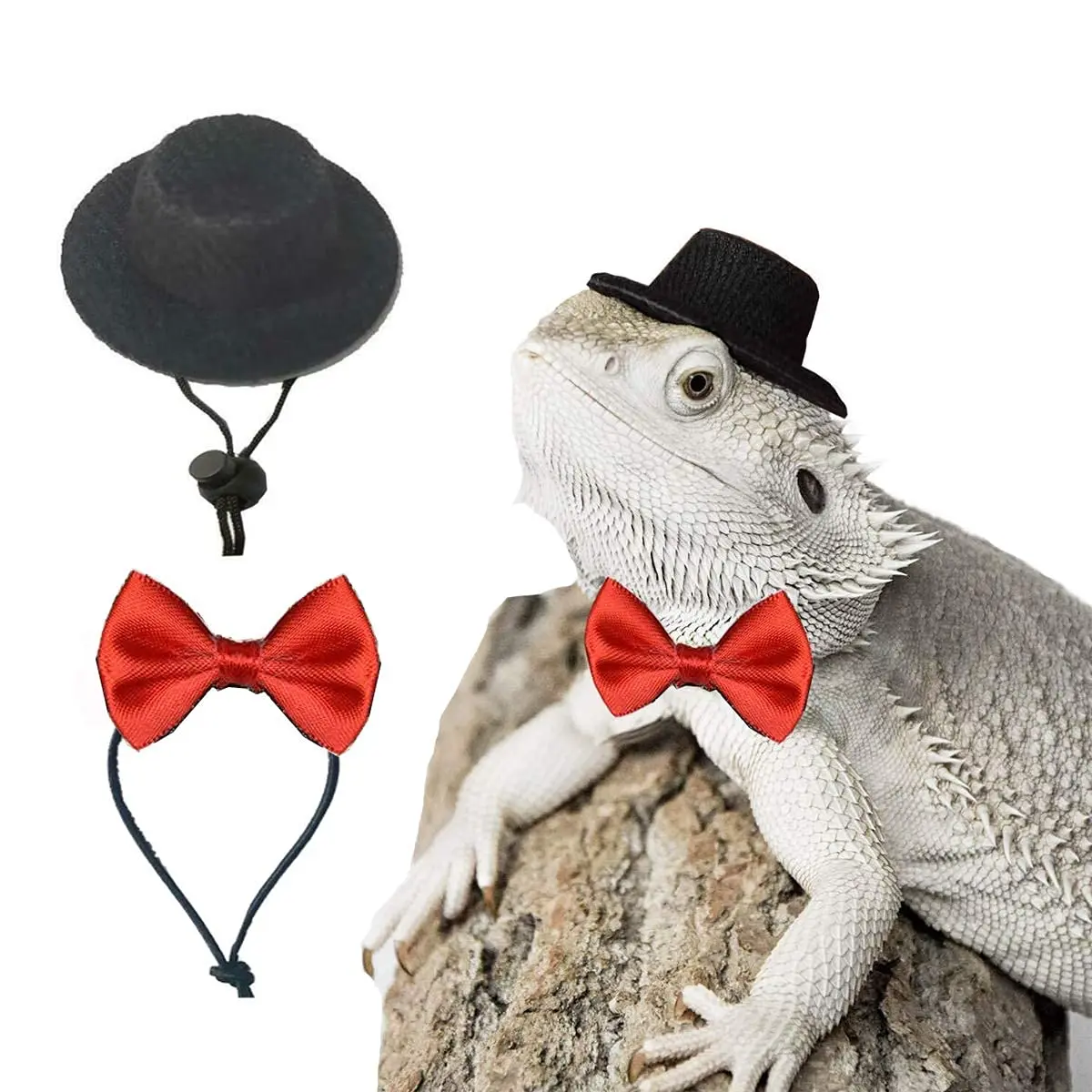 Bearded Dragon Clothes Costume Adjustable Hat and Bowtie Handmade Small Animals St. Patrick's Day Decorations Clothes for Lizard Chameleon Juvenile Iguana