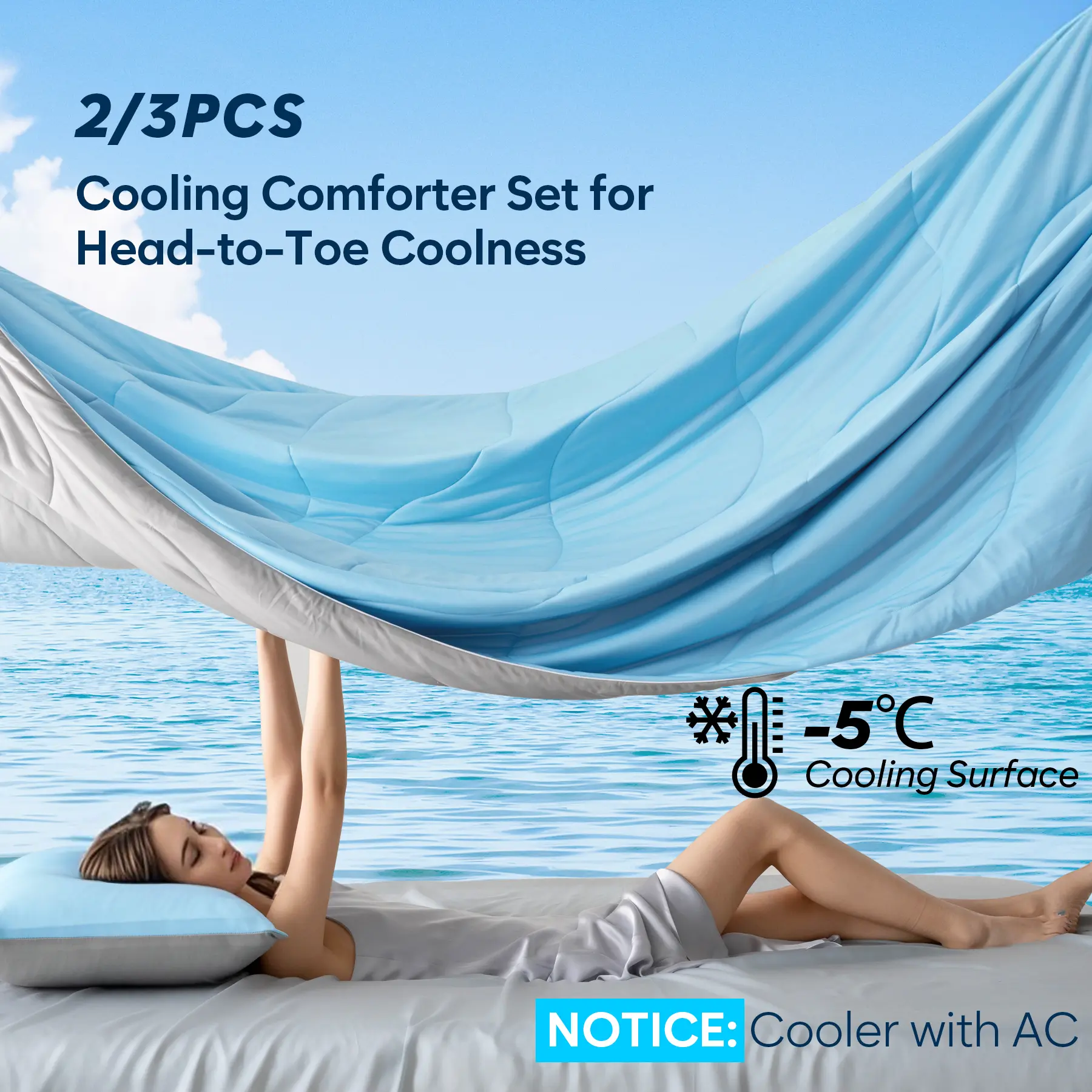 【Back to School】DOWNCOOL 2/3PCS Cooling Comforter Set with Pillowcases Double-Sided Q-Max>0.45 Arc-Chill Duvet for Hot Sleepers Breathable Summer Quilt Lightweight Soft Comforter Set Skin Friendly Blanket#tiktokshopmemorialday#DealsForYouDays