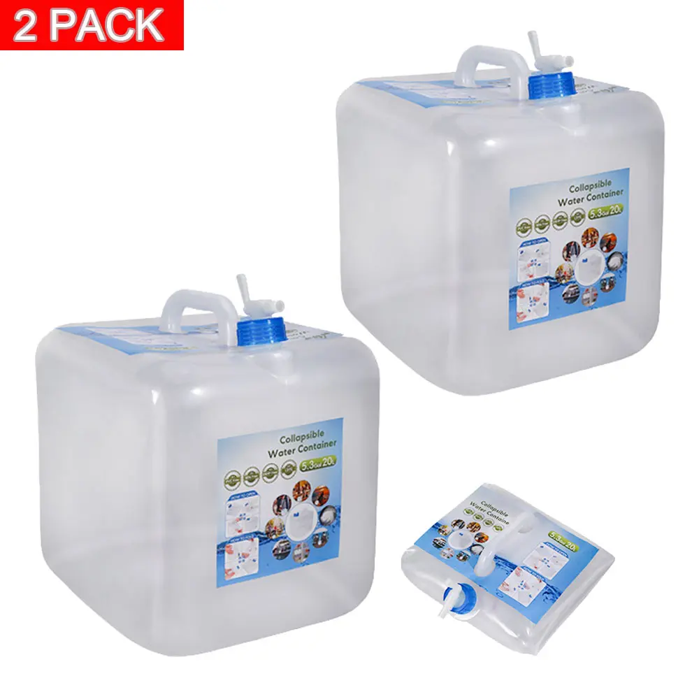 2X 10L Portable Foldable Water Storage Containers with Spigot, Wide Mouth, Easy to Use, Water Bottle Storage, Gravity Filter for Camping, Fishing, Emergency Camper RV Sports & Outdoor Accessories