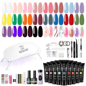 ROSALIND Poly Nail Gel Extension Starter Kit - 8/14/20 Color Shades Builder Gel Polish with UV Light Lamp, Base & Top Coat, Manicure Tools Nails kit Set for DIY Nail Art & Salon Use