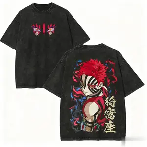 valentine shirts Unisex Anime Oversized Vintage Washed Graphic T-Shirt Demon Slayer Casual Man Women Short Sleeved Tee Y2k Clothes Tops Harajuku