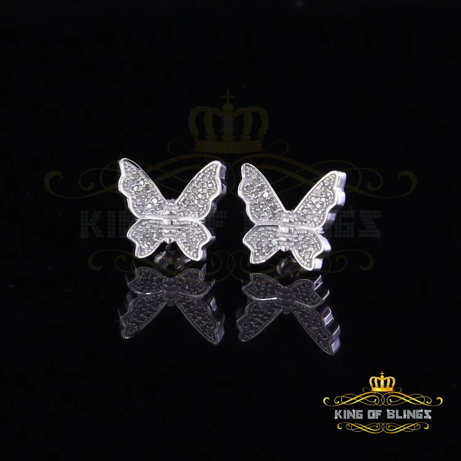 King Of Bling's Women's 0.25ct Real Diamond Butterfly Stud Earrings White 925 Sterling Silver