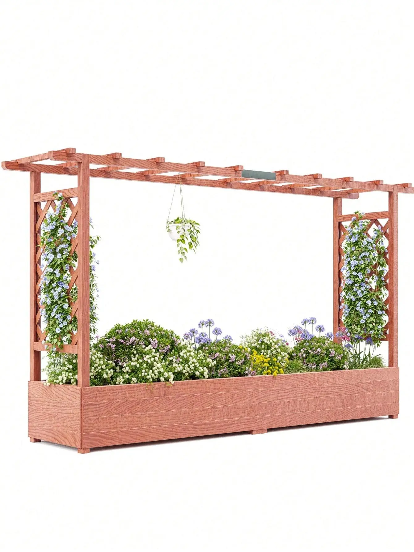 Gaomon Rustic Wooden Raised Garden Bed with Trellis - Outdoor Planter Box with Side Supports, Canopy, 4 Drainage Holes - Ideal for Climbing Plants, Vines, 79"x17"x45", Outdoor Planters, Rustic Wooden Planter, Garden Decor