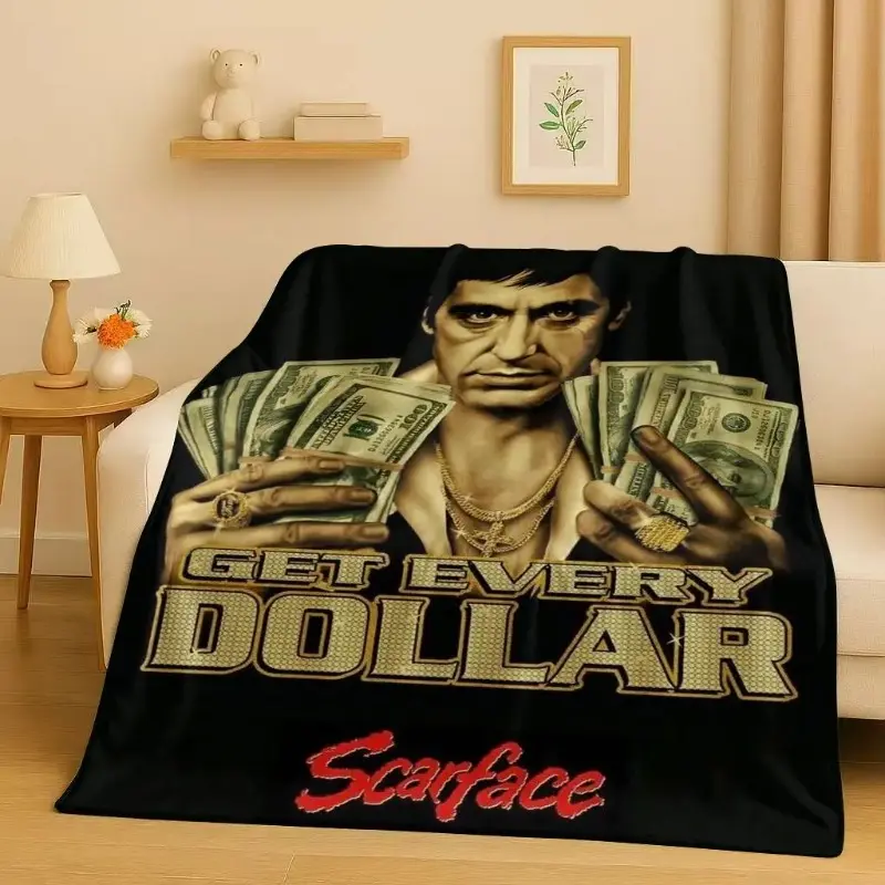 3D Retro Scarface Tony Gang Movie Photo Flannel Blanket - Ultra Soft Plush Throw for Home Bedroom, Kids Gift, Photo Blanket