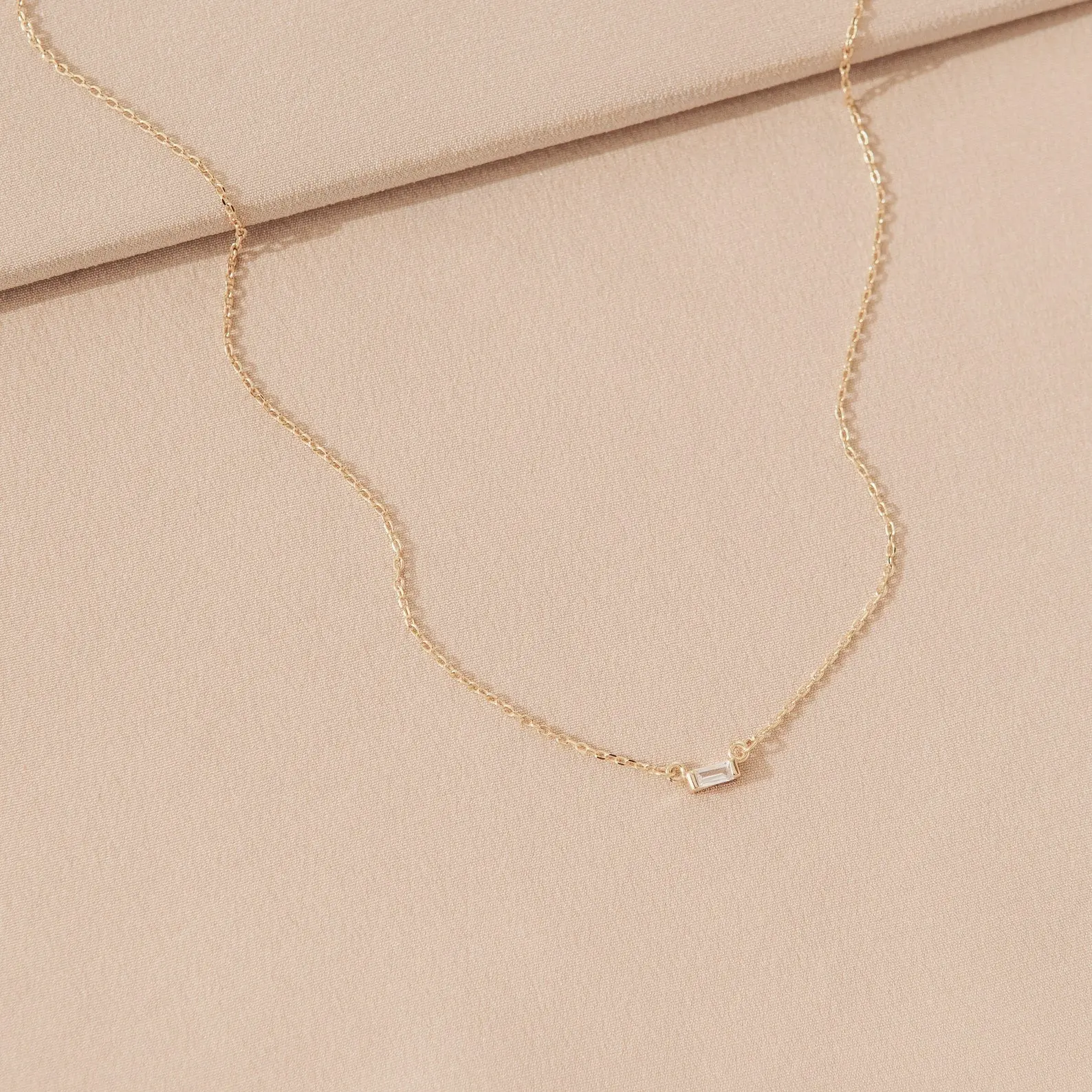 Emery Necklace by Caitlyn Minimalist - Dainty Baguette Diamond Charm Necklace - Minimalist Everyday Necklace - Crystal Jewelry - GIft for Her