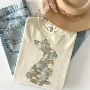 Comfort Colors Camo Easter Bunny Shirt, Faux Distressed Camouflage Rabbit Tee, Military Easter 2026 T-Shirt, Hunting Season Top, Printed Shirt