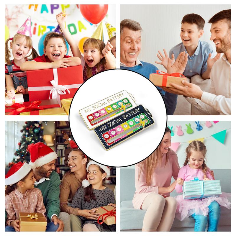 My Social Battery Slider Enamel Pin (2PCS), Funny Interactive Brooch Pin, Cute Social Battery Pin, Functional Mood Enamel Pins 7 Days a Week for Clothing Decoration Backpacks Bags Hats Gifts