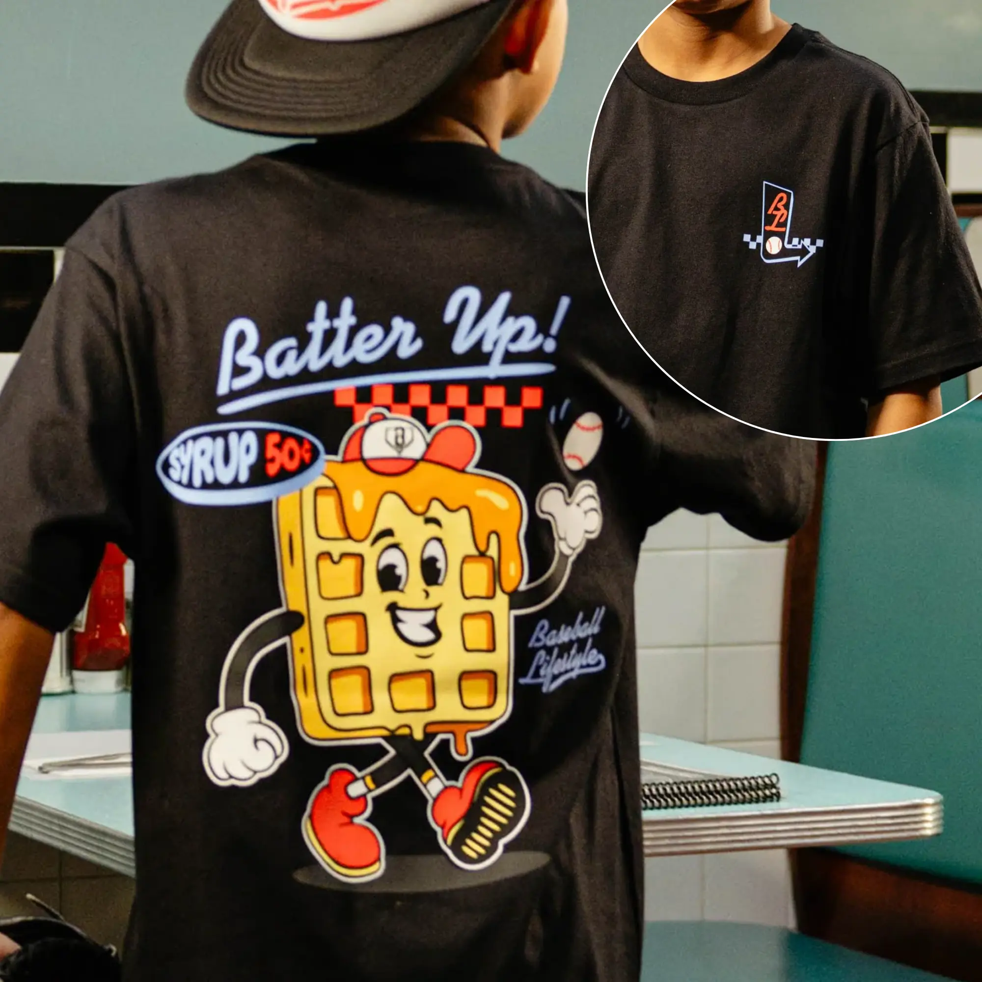 Youth and Adult Batter Up Funny Baseball BL101 Shirt, Waffle Baseball Graphic Tee, Baseball Lifestyle Shirt, Game Day Baseball Fan T-Shirt
