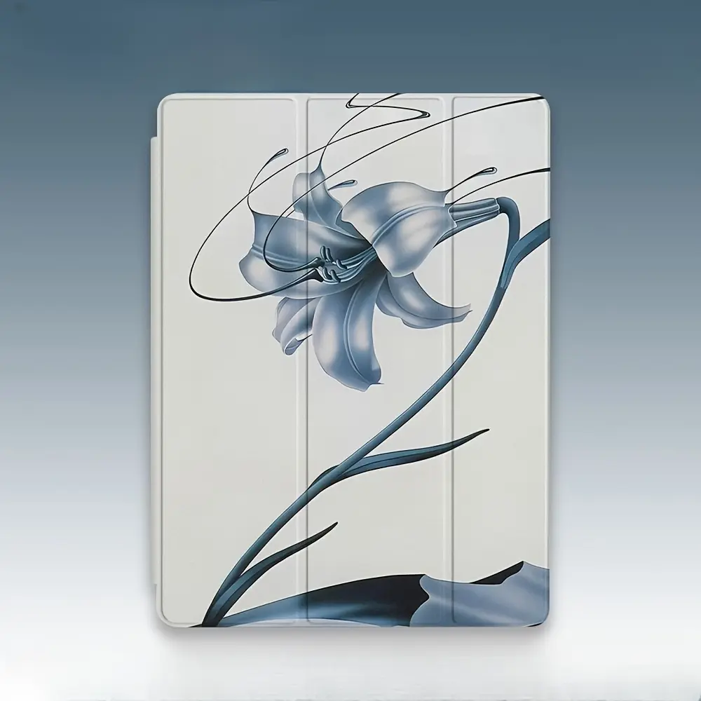 Leather Case for iPad 10.9" / Air 4/5/6 / 10.2" / 10th Gen / Pro 11" 2024 / 9.7" – Ink Wash Painting Art Floral Illustration for iPad Leather Case