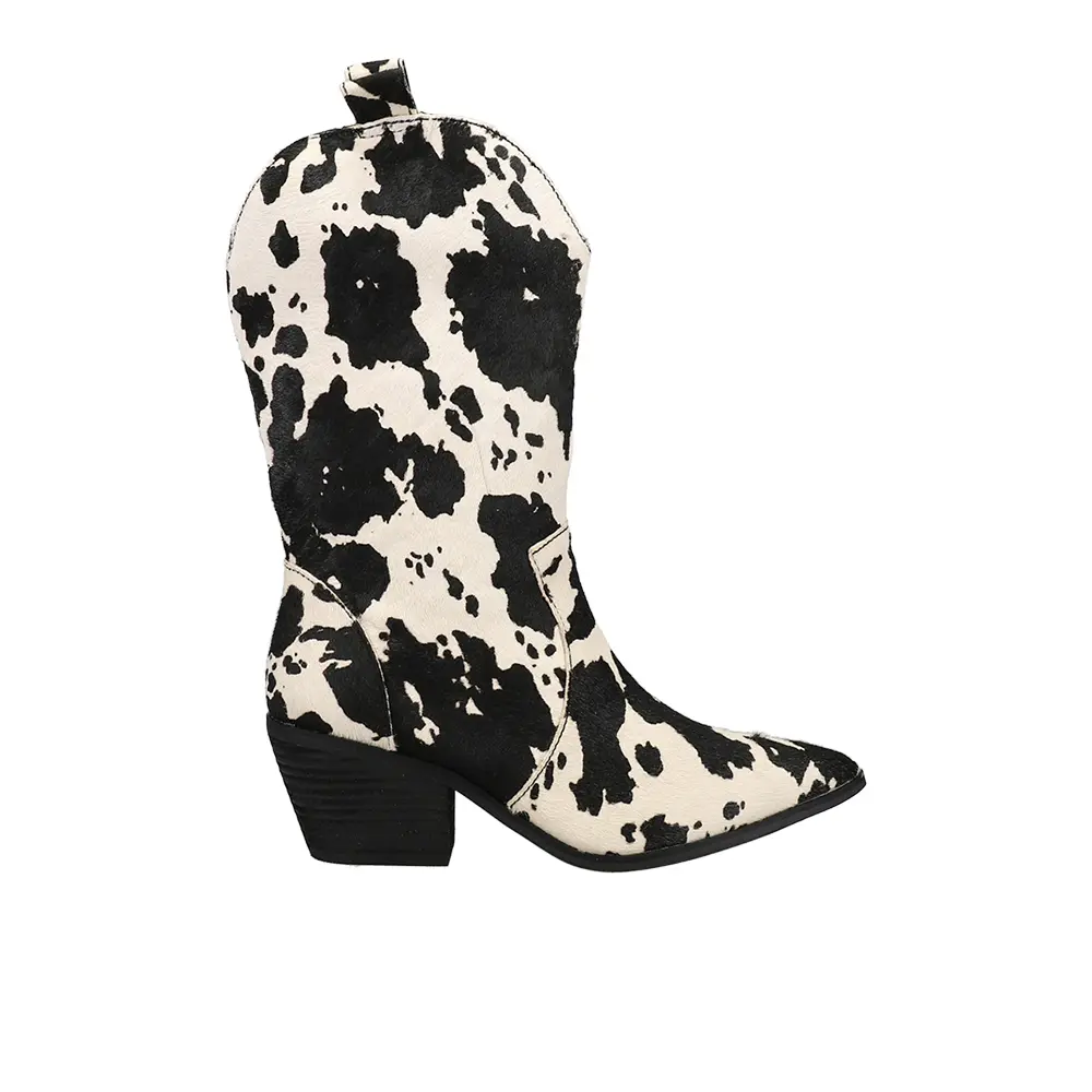 Dingo Womens Live A Cow Pointed Toe Pull On  Casual Boots Mid Calf Mid Heel 2-3" - Black, White