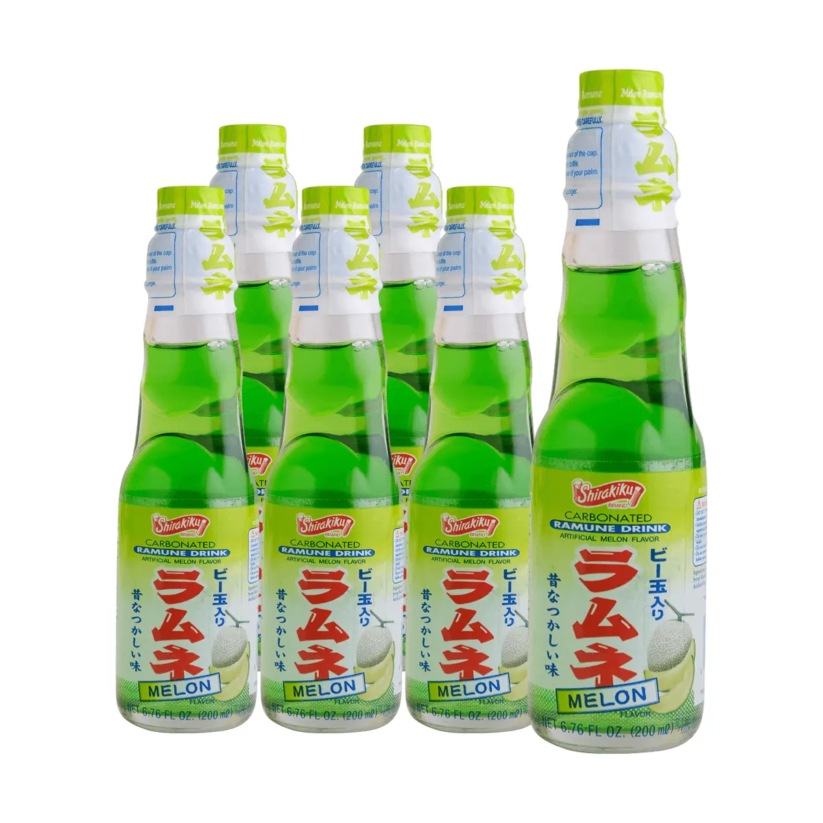 SHIRAKIKU Japanese Melon Flavor Ramune Soda 200ml Bottles - 6 Pack Value Bundle