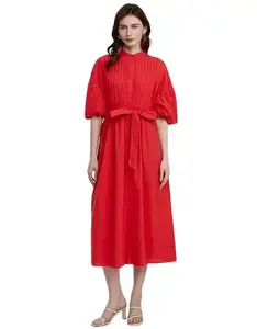 Ladyful Women's Button Down Shirt Dress Short Puff Sleeve Maxi Sundress Tie Waist Flowy A-line Long Dresses