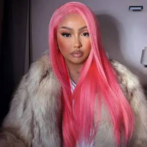 OQ HAIR Ombre Pink Straight Human Hair 13x4 Lace Front Wigs Preplucked with Natural Hairline