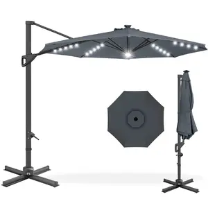 Best Choice Products 10ft 360-Degree Solar LED Lit Cantilever Patio Umbrella, Outdoor Hanging Shade