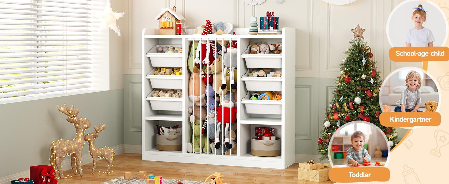 ONBRILL Toddler Stuffed Animal Zoo, Toy Storage Organizer for Playroom, Plush Toy Organizers and Storage, Book Shelf for Kids Rooms, Elastic Band Child Bookcase, Toy Shelf with 8 Storage Cubbies