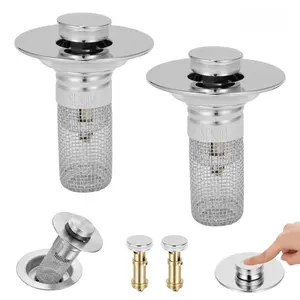 Bathroom Sink Stopper and Hair Collector, Universal Pop-Up Sink Drain Filter, equipped with a stainless steel filter basket and brass drain plug