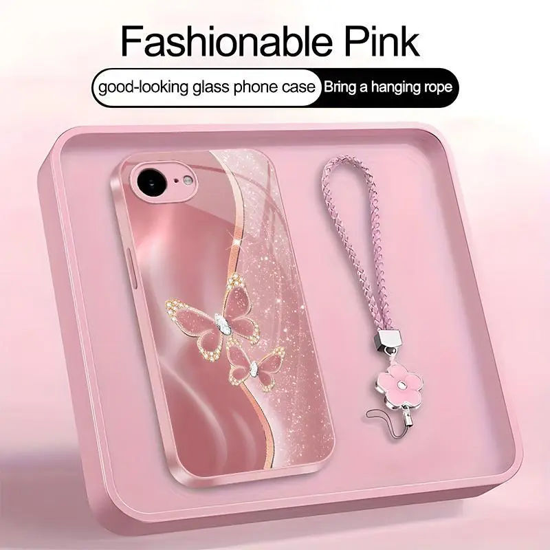 Suitable for [iPhone 16e] high-end women's phone case🤩，free four-leaf clover lanyardthe pattern is printed, not glitter，exquisite high-end printed patternsdrop-resistant and fingerprint-proof YM99
