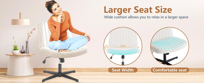 【Valentine's Day Gifts】Sweet Furniture Criss Cross Chair - Armless Desk Chair No Wheels Cross Legged Office Chair Wide Swivel Home Office Desk Chairs,Christmas Present Gift Enhanced Seat Cushion