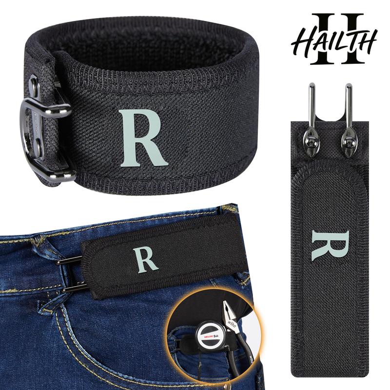 EDC Tool-Hanging Buckleless Belt, 2026 New Metal Hook Elastic Belt, Unisex Adjustable Buckle-Free Invisible Waist Belt (Black Letter R Style)