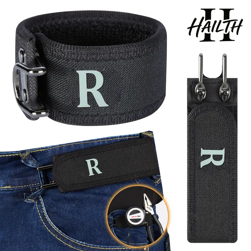 EDC Tool-Hanging Buckleless Belt, 2026 New Metal Hook Elastic Belt, Unisex Adjustable Buckle-Free Invisible Waist Belt (Black Letter R Style)