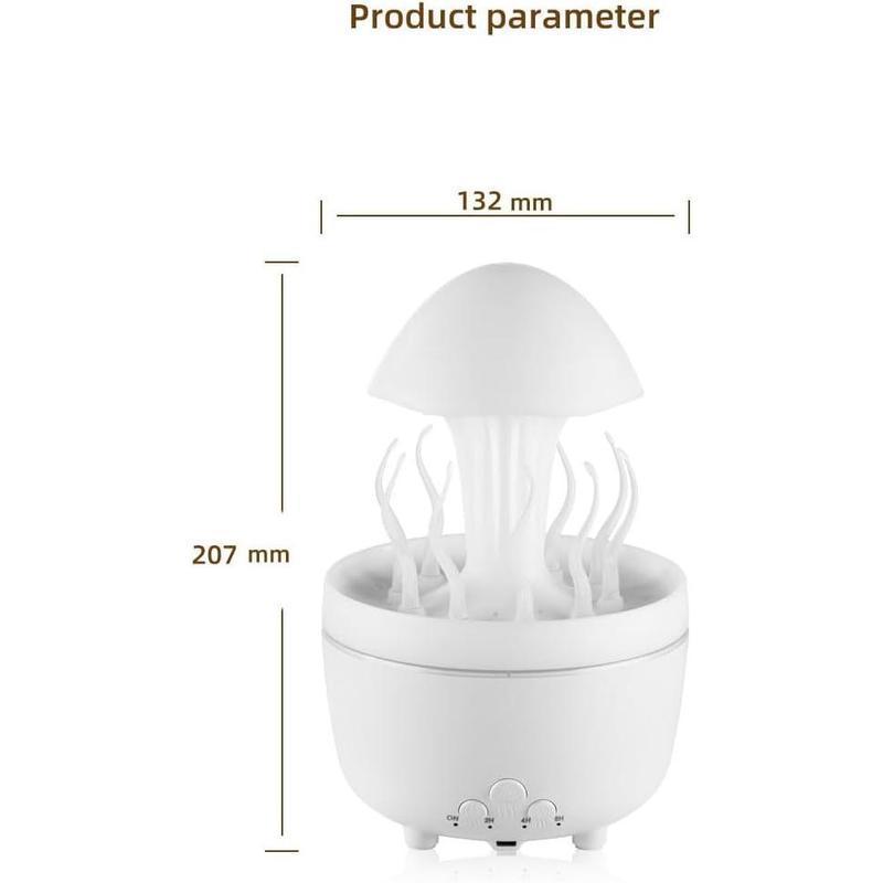 Home rotating raindrop aroma diffuser with colored night light, desktop mushroom and aquatic plant air humidifier with remote control.