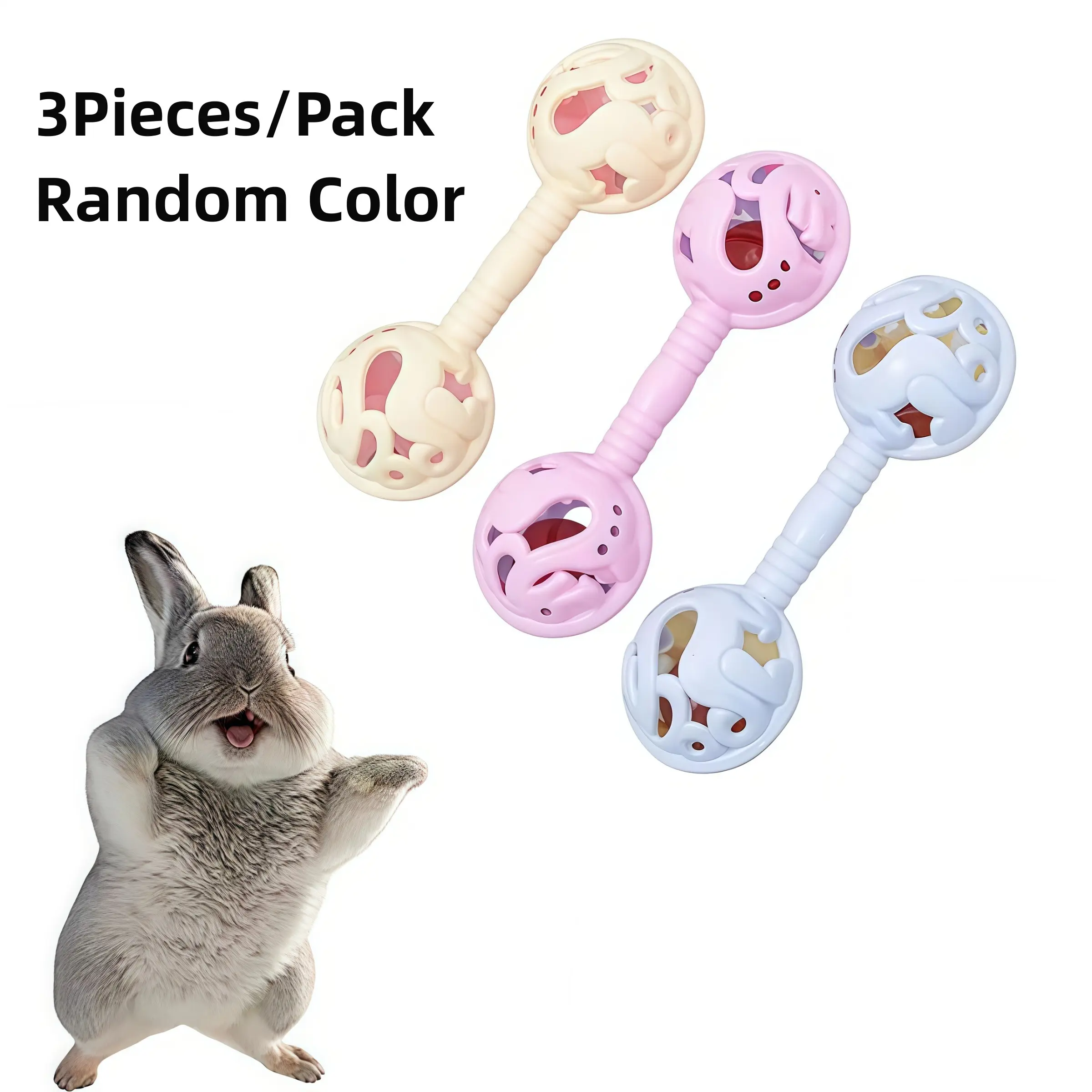 3 Piece Unique Dumbbell Shape Pet Toys, Small Animal Toy with Bell Design, Durable and Easy to Clean, Rabbit Supplies, Suitable for Rabbits Hamsters Guinea Pigs Hedgehogs