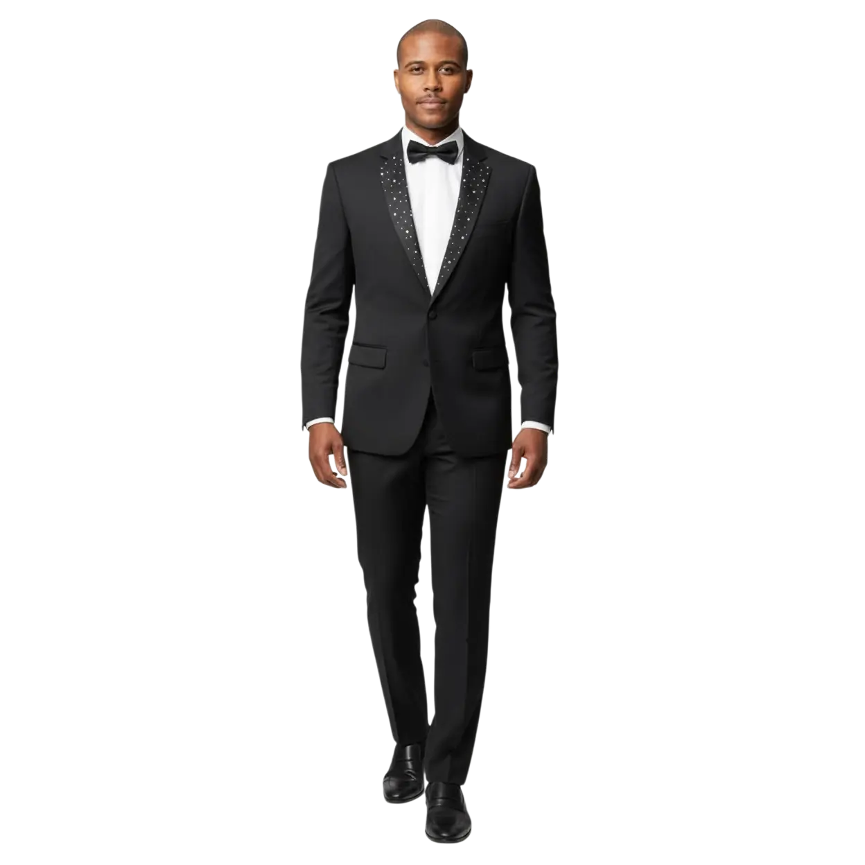 Slim Fit 2 Button Notch Diamond Lapel Rhinestone Black Mens Tuxedo