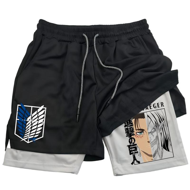 Anime-Style Sports Shorts for Men Two-Piece Double-Layer High-Quality Polyester Quick-Dry & Breathable 20 Versatile Styles Multi-Function