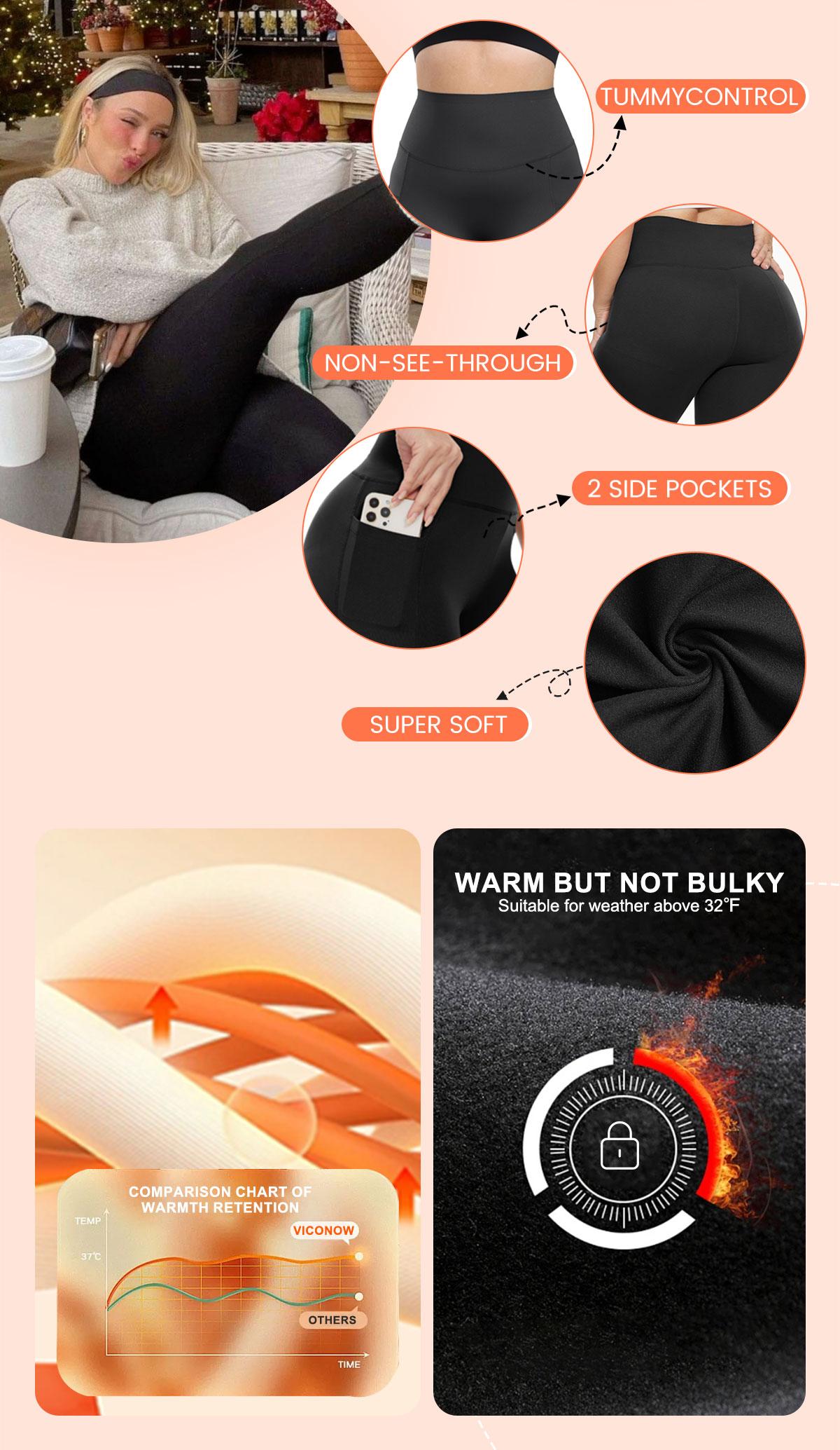 [Size up recommended] Viconow 1/3 Pack Tummy Control Fleece Leggings for Women with Pockets - High Waist Bike Pants for Gym Workout Yoga