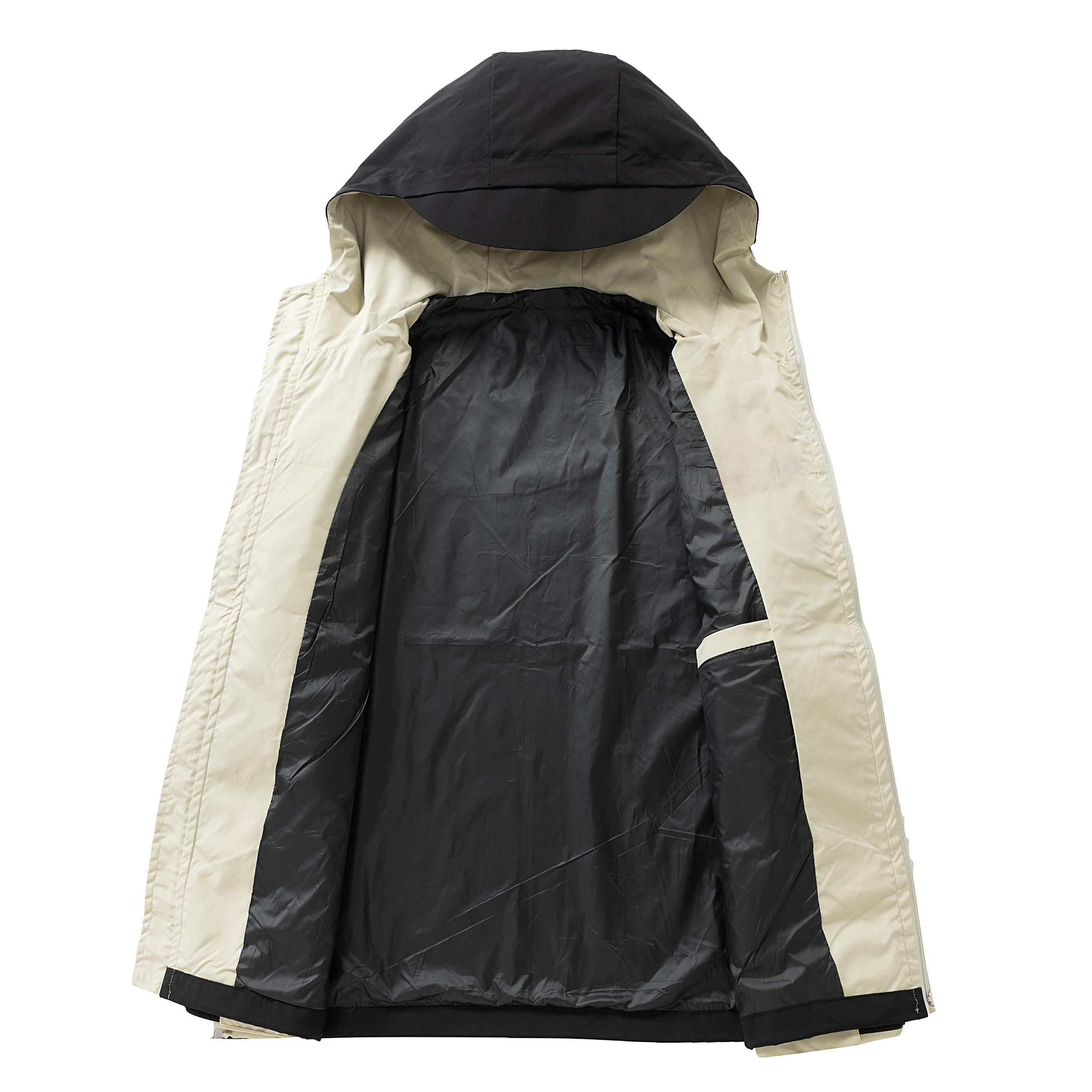 Modern Two-Tone Hooded Jacket - Full-Zip Casual Outerwear for Men, Medium Size, Stylish Two-Tone Color Scheme, Hooded Design, Full-Zip Closure Modern Two-Tone Hooded Jacket - Full-Zip Casual Outerwear for Men, Medium Size, Stylish Two-Tone Color Scheme, Hooded Design, Full-Zip Closure