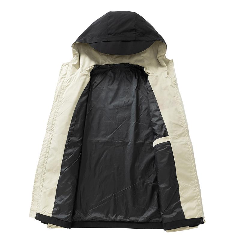 Modern Two-Tone Hooded Jacket - Full-Zip Casual Outerwear for Men, Medium Size, Stylish Two-Tone Color Scheme, Hooded Design, Full-Zip Closure