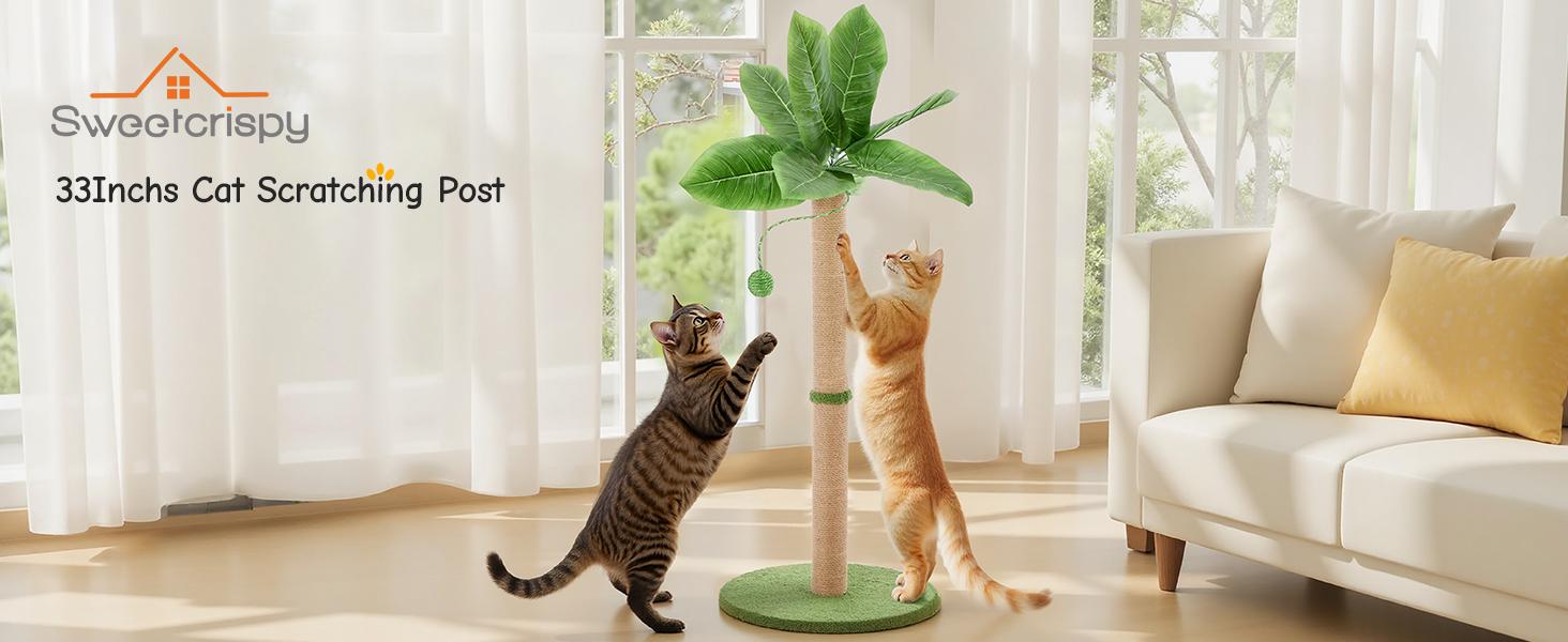 33" Cat Scratcher Tall Scratching Posts with Dangling Ball for Indoor Cats, Green