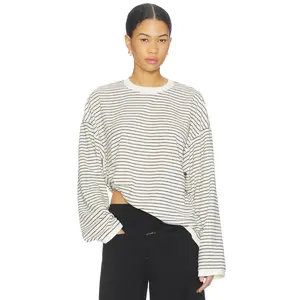 LIONESS Cheri Long Sleeve Top in Cream Noir Stripe